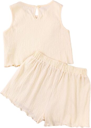 Girls' Summer 2 Piece Outfits Sleeveless Tank Tops and Wide Leg Shorts Sets in Kuwait
