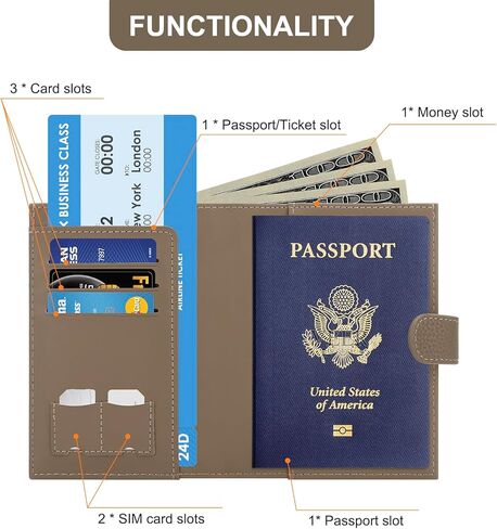 DOB SECHS RFID Passport Holder Wallet for Travel Women Slim Leather Passport Cover Wallet with Card Holders SIM Slots, Zippered Coin Pocket, Small Travel Accessories Organizer Pouch Bag, Red in Kuwait