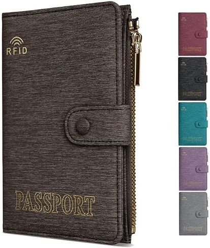 DOB SECHS RFID Passport Holder for Travel Slim Canvas Passport Wallet Passport Cover Case with Card Slots, Water-resistant Travel Document Organizer Pouch Bag with Zipper Pocket for Women Men, Coffee in Kuwait