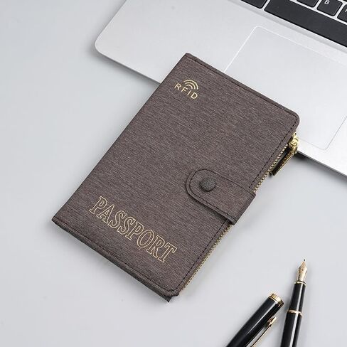 DOB SECHS RFID Passport Holder for Travel Slim Canvas Passport Wallet Passport Cover Case with Card Slots, Water-resistant Travel Document Organizer Pouch Bag with Zipper Pocket for Women Men, Coffee in Kuwait