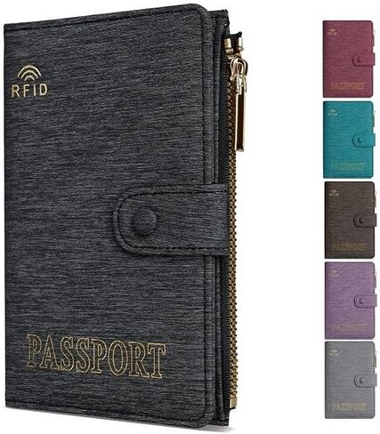 DOB SECHS RFID Passport Holder for Travel Slim Canvas Passport Wallet Passport Cover Case with Card Slots, Water-resistant Travel Document Organizer Pouch Bag with Zipper Pocket for Women Men, Coffee in Kuwait