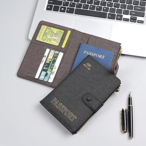 DOB SECHS RFID Passport Holder for Travel Slim Canvas Passport Wallet Passport Cover Case with Card Slots, Water-resistant Travel Document Organizer Pouch Bag with Zipper Pocket for Women Men, Coffee in Kuwait