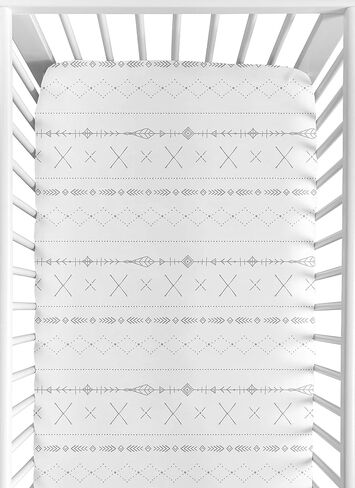 Sweet Jojo Designs White Sage Boho Tribal Mudcloth Boy Girl Fitted Crib Sheet Baby or Toddler Bed Nursery - Green Woodland Bohemian Southwest Geometric Arrow Gender Neutral Aztec Mud Cloth in Kuwait
