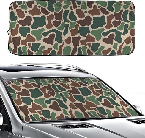 Army Dark Camo Foldable Windshield Sunshade – Premium 240T Car Sun Shade UV Protection & Heat Blocker with Easy Installation & Universal Fit,Camo Car Interior Accessories in Kuwait