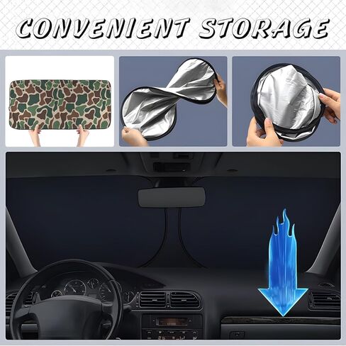 Army Dark Camo Foldable Windshield Sunshade – Premium 240T Car Sun Shade UV Protection & Heat Blocker with Easy Installation & Universal Fit,Camo Car Interior Accessories in Kuwait