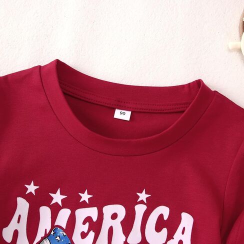 CM C&M WODRO Toddler Kid Girl 4th of July Shirt America Letter Print Patriotic T-Shirt American Flag Bow Graphic Tee Tops in Saudi Arabia