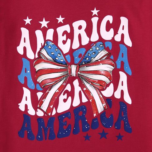 CM C&M WODRO Toddler Kid Girl 4th of July Shirt America Letter Print Patriotic T-Shirt American Flag Bow Graphic Tee Tops in Saudi Arabia