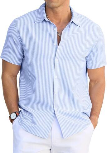 Sailwind Men's Casual Button Down Shirts Short Sleeve Striped Cotton Beach Summer Vacation Shirt in Saudi Arabia