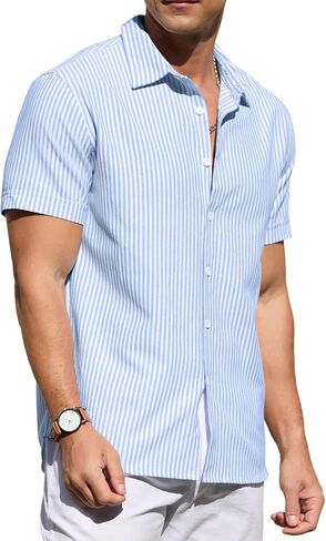 Sailwind Men's Casual Button Down Shirts Short Sleeve Striped Cotton Beach Summer Vacation Shirt in Saudi Arabia
