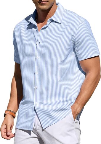 Sailwind Men's Casual Button Down Shirts Short Sleeve Striped Cotton Beach Summer Vacation Shirt in Saudi Arabia