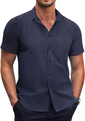 Coofandy Mens Short Sleeve Button أسفل قمصان تجاعيد فستان فستان خالية in Saudi Arabia