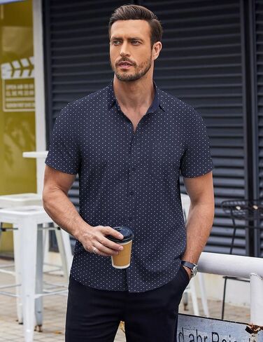 Coofandy Mens Short Sleeve Button أسفل قمصان تجاعيد فستان فستان خالية in Saudi Arabia