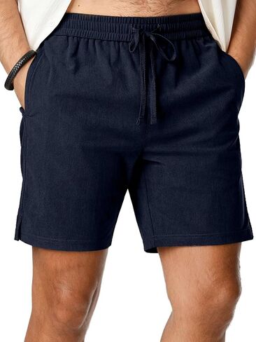 Men's Casual 7" Shorts Summer Beach Corduroy Shorts Lightweight Drawstring Elastic Waist Shorts with Pockets in Saudi Arabia