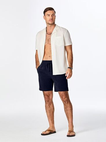 Men's Casual 7" Shorts Summer Beach Corduroy Shorts Lightweight Drawstring Elastic Waist Shorts with Pockets in Saudi Arabia