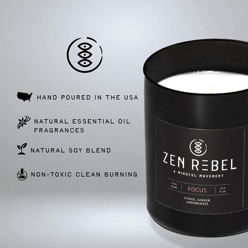 Aromatherapy Candle Focus - Daytime Citrus Blend with Ginger and Lemongrass - Natural Soy Candle for Productivity and Relaxation, Gift Candles for Men and Women in Saudi Arabia