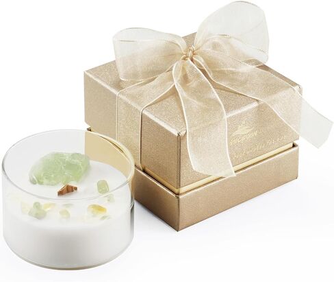 Premium Vanilla Scented Soy Candles with Wood Wick & Healing Crystals Inside, 55-Hour Non-Toxic Aromatherapy Home Scented Candle Gifts for Women, Mom, Birthday, Meditation, Spa (7oz) in Saudi Arabia