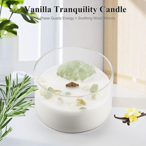 Premium Vanilla Scented Soy Candles with Wood Wick & Healing Crystals Inside, 55-Hour Non-Toxic Aromatherapy Home Scented Candle Gifts for Women, Mom, Birthday, Meditation, Spa (7oz) in Saudi Arabia