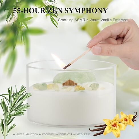 Premium Vanilla Scented Soy Candles with Wood Wick & Healing Crystals Inside, 55-Hour Non-Toxic Aromatherapy Home Scented Candle Gifts for Women, Mom, Birthday, Meditation, Spa (7oz) in Saudi Arabia