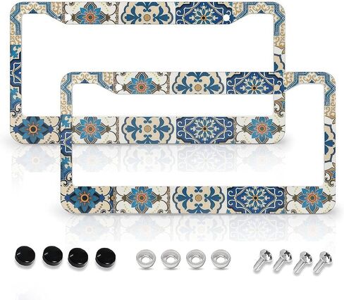 Boho Mexican Tile License Plate Frames - 2 Pcs Set 2 Holes Metal Aluminum Auto Car Accessories Decoration License Plate Frame 12.2 x 6.3 inch for Women Men Gift in Saudi Arabia