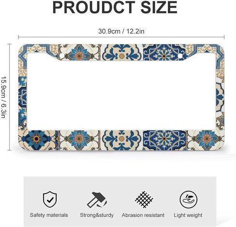 Boho Mexican Tile License Plate Frames - 2 Pcs Set 2 Holes Metal Aluminum Auto Car Accessories Decoration License Plate Frame 12.2 x 6.3 inch for Women Men Gift in Saudi Arabia