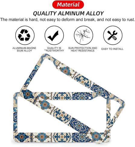 Boho Mexican Tile License Plate Frames - 2 Pcs Set 2 Holes Metal Aluminum Auto Car Accessories Decoration License Plate Frame 12.2 x 6.3 inch for Women Men Gift in Saudi Arabia