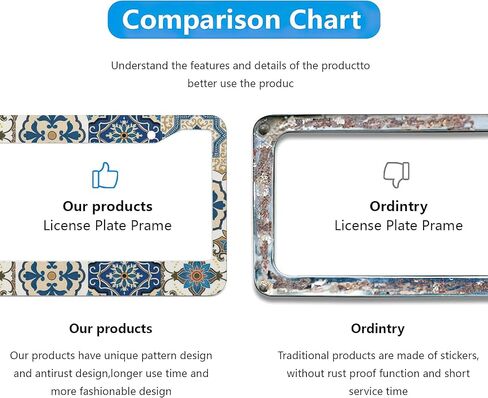 Boho Mexican Tile License Plate Frames - 2 Pcs Set 2 Holes Metal Aluminum Auto Car Accessories Decoration License Plate Frame 12.2 x 6.3 inch for Women Men Gift in Saudi Arabia