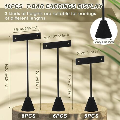 Marsui 12 Pcs Black Velvet T Bar Display Earring Holders Set Earring T Stand Display Earring Display for Selling with 3 Different Heights for Jewelry Earrings Showroom Trade Display in Saudi Arabia