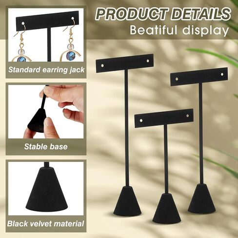 Marsui 12 Pcs Black Velvet T Bar Display Earring Holders Set Earring T Stand Display Earring Display for Selling with 3 Different Heights for Jewelry Earrings Showroom Trade Display in Saudi Arabia
