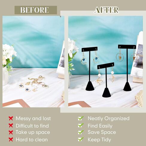 Marsui 12 Pcs Black Velvet T Bar Display Earring Holders Set Earring T Stand Display Earring Display for Selling with 3 Different Heights for Jewelry Earrings Showroom Trade Display in Saudi Arabia