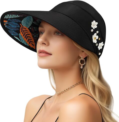 Sun Visor Hats for Women, Wide Brim Beach Ponytail Hats, UV Protection Summer Packable Foldable Topless Caps in Saudi Arabia