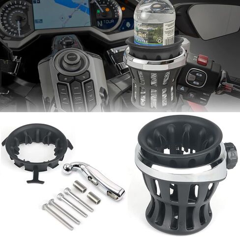 Upgraded Motorcycle Handlebar Drink Cup Holder Mount for Harley Davidson Passenger Water Bottle Holder with Mesh Basket Universal for Honda GL1800 DCT (Chrome, 102MM) in Saudi Arabia