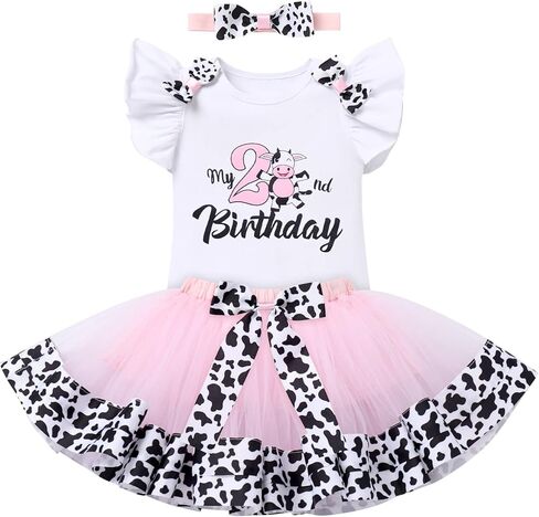 FYMNSI Baby Girl Farm Cow 1st Birthday Outfit Romper Tutu Skirt Headband Ladybug Bee Cake Smash Photo Shoot Clothes 3PCS Set in Saudi Arabia