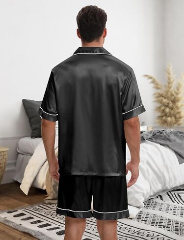 EPLAZA 2 Piece Silk Pajamas for Men Satin Pajama Button Down Pjs Set Sleepwear Loungewear in Kuwait