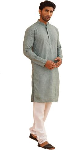 Sojanya (Since 1958 Men'S Cotton Embroidered Thread Work Kurta With White Churidar Pyjama in Saudi Arabia