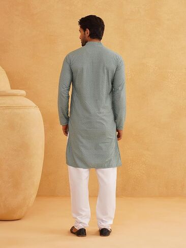 Sojanya (Since 1958 Men'S Cotton Embroidered Thread Work Kurta With White Churidar Pyjama in Saudi Arabia