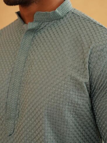 Sojanya (Since 1958 Men'S Cotton Embroidered Thread Work Kurta With White Churidar Pyjama in Saudi Arabia