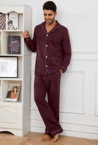U2SKIIN Mens Pajama Set Soft Warm Long Sleeve Quilted Fabric Cotton Cozy Sleepwear Button-Down Pjs in Saudi Arabia
