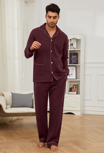 U2SKIIN Mens Pajama Set Soft Warm Long Sleeve Quilted Fabric Cotton Cozy Sleepwear Button-Down Pjs in Saudi Arabia