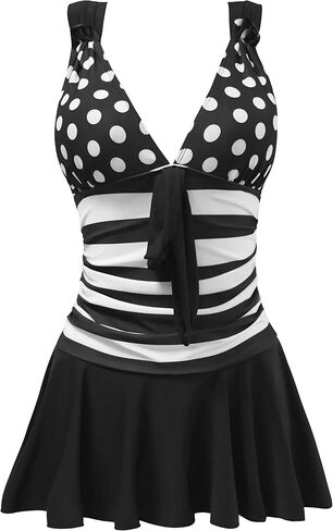 AONTUS Plus Size Contrast Color Swimsuits Tummy Control Boy Shorts for Women with Quick-Dry V-Neck in Saudi Arabia