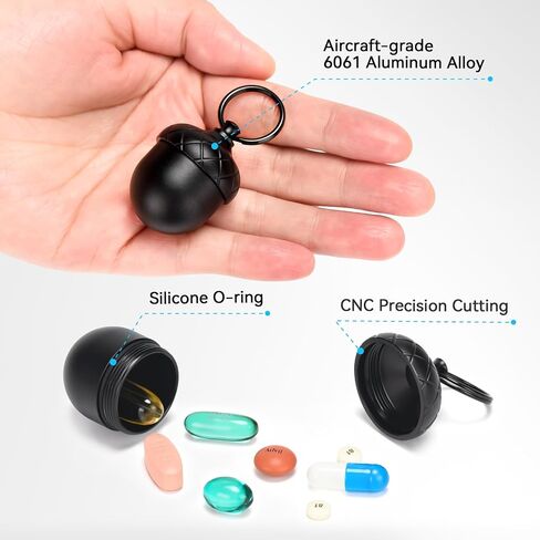 Aufew Small Pill Case, Keychain Pill Holder with Cute & Moisture-Proof Design, Durable Aluminum Single Pill Box for Daily, Travel Use - Acorn-Shaped in Saudi Arabia