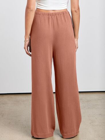 ANRABESS Womens Linen Palazzo Pants Summer Flowy Wide Leg Drawstring Casual Trousers with Pockets Beach Vacation Outfits in Saudi Arabia