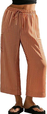 EVALESS Women Palazzo Pants Summer Casual Wide Leg High Waist Lounge Flowy Beach Striped Trousers Travel Vacation Outfits in Saudi Arabia