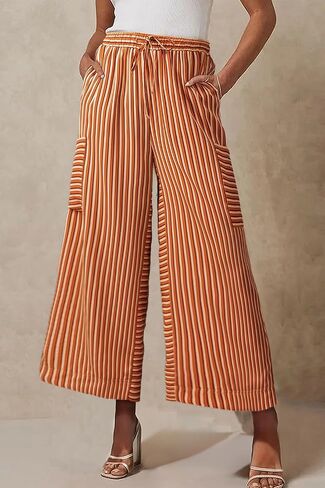 EVALESS Women Palazzo Pants Summer Casual Wide Leg High Waist Lounge Flowy Beach Striped Trousers Travel Vacation Outfits in Saudi Arabia