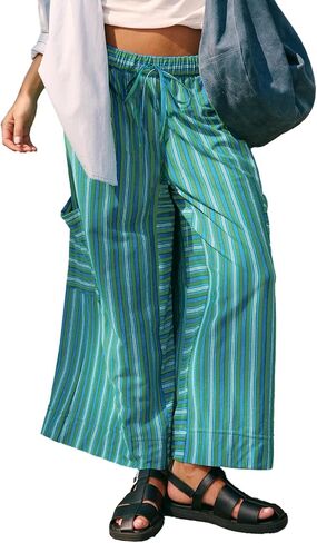 EVALESS Women Palazzo Pants Summer Casual Wide Leg High Waist Lounge Flowy Beach Striped Trousers Travel Vacation Outfits in Saudi Arabia
