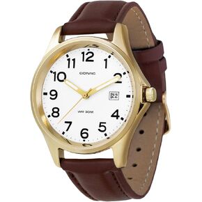Analog Wrist Watch for Men Women-38mm Rugged Slim Wind Up Watches, Men's Everyday Leather Band Classic Wristwatch