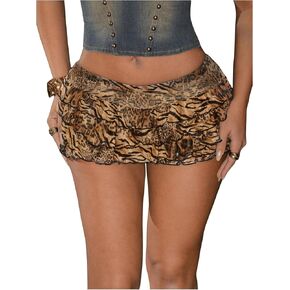 Verdusa Women's Vintage Cheetah Print Ruffle Shorts Tiered Layered Micro Shorts Low Waist Bloomers