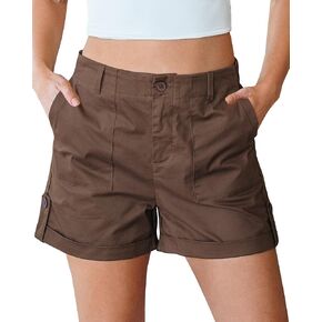 luvamia Shorts for Women High Waisted Dressy Casual Summer Elastic Waist Comfy Rolled Hem Stretch Twill Pocket Shorts