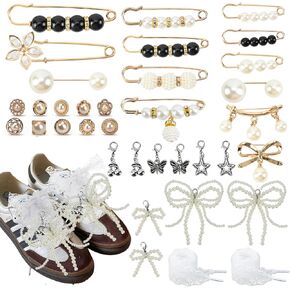 Shoes Charms for Sneakers Socks,35PCS Contain Pearl Lace Bow DIY Decorations Charms Kit Clothes Junk Socks Charms Pins Shoe Decoration Charms for Women