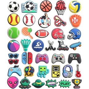 40PCS Sports Croc Charms for Boys,Pack of Baseball Soccer Basketball Football etc. Shoe Decoration Pins for Clog Accessories for Teens Adults Party Favor Gifts