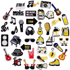 40pcs Rock Music Shoes Charms for Women Men, Music Notes Shoe Decorations Charms for Clogs Sandals and Shoes, Cool Accessories Shoe Charms Pack for Teens Boys Girls Kids Adults Party Favor